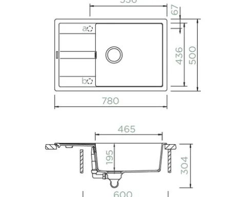 CENTA Spüle FELIS 60 780 x 500 mm schwarz FELIS 60 BL