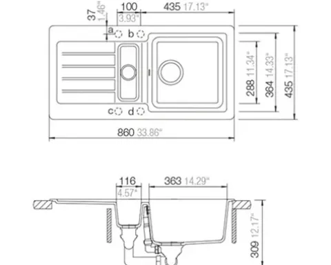 CENTA Spüle MERGA 60 860 x 435 mm grau MERGA 60 LG