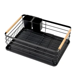 CHEFGASTRO Abtropfgestell Geschirr | HxBxT 14x42x30cm | Stahl/Holz | mit Besteckhalter & Abtropfbrett, Geschirrabtropfgestell Abtropfständer