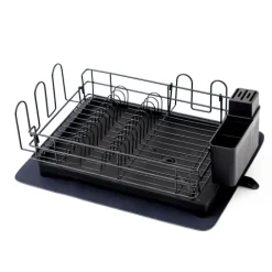 CHEFGASTRO Abtropfgestell Geschirr | HxBxT 15x42x31cm | Stahl | mit Besteckhalter, Tassenhalter, drehbarem Wasserablauf, Abtropfbrett & Trockenmatte, Geschirrabtropfgestell Abtropfständer