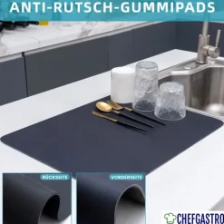 CHEFGASTRO Abtropfgestell Geschirr | HxBxT 15x42x31cm | Stahl | mit Besteckhalter, Tassenhalter, drehbarem Wasserablauf, Abtropfbrett & Trockenmatte, Geschirrabtropfgestell Abtropfständer