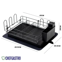 CHEFGASTRO Abtropfgestell Geschirr | HxBxT 15x42x31cm | Stahl | mit Besteckhalter, Tassenhalter, drehbarem Wasserablauf, Abtropfbrett & Trockenmatte, Geschirrabtropfgestell Abtropfständer