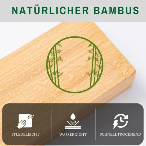 CHEFGASTRO Magnetleiste magnetische Messerleiste Messerhalter aus Bambus | HxBxT 6,2x40x2,1cm | Inkl. 3 silberne Haken | Bambus | extra stark magnetischer Messerstreifen zum Kleben oder Schrauben