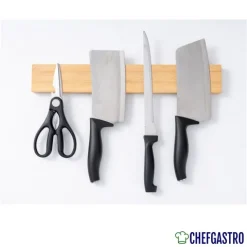 CHEFGASTRO Magnetleiste magnetische Messerleiste Messerhalter aus Bambus | HxBxT 6,2x40x2,1cm | Inkl. 3 silberne Haken | Bambus | extra stark magnetischer Messerstreifen zum Kleben oder Schrauben