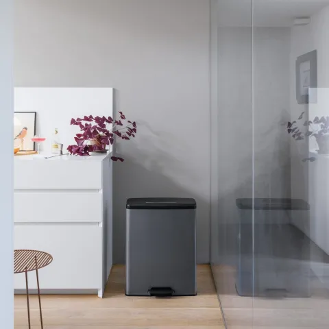 Curver Deco Bin Duo Mülleimer - 26L+ 26L - mit Pedal, cool grey