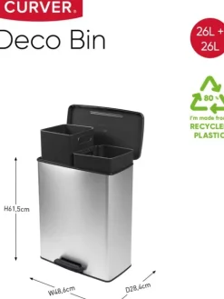 Curver Deco Bin Duo Mülleimer - 26L+ 26L - mit Pedal, metallic