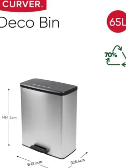Curver Deco Bin Mülleimer - 65L- mit Pedal - metallic