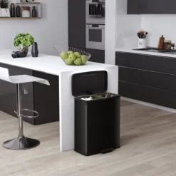 CURVER DECO DUO BIN Mülleimer, Kunststoff, Silber metallic, 2 x 26 L