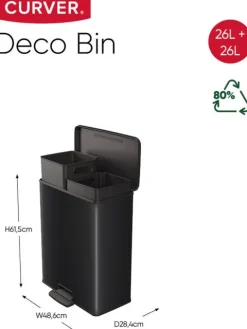 CURVER DECO DUO BIN Mülleimer, Kunststoff, Silber metallic, 2 x 26 L