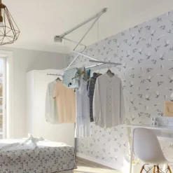 Decken-Wäscheständer Foxydry Mini 128 cm aus Aluminium – seilzugbetrieben, platzsparend, Trockenlänge 9.6 m