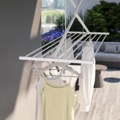 Decken-Wäscheständer Foxydry Mini 152 cm aus Aluminium – seilzugbetrieben, platzsparend, Trockenlänge 11.5 m