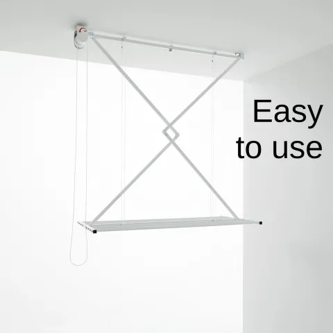 Decken-Wäscheständer Foxydry Mini 152 cm aus Aluminium – seilzugbetrieben, platzsparend, Trockenlänge 11.5 m