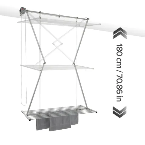 Decken-Wäscheständer Foxydry Mini 152 cm aus Aluminium – seilzugbetrieben, platzsparend, Trockenlänge 11.5 m