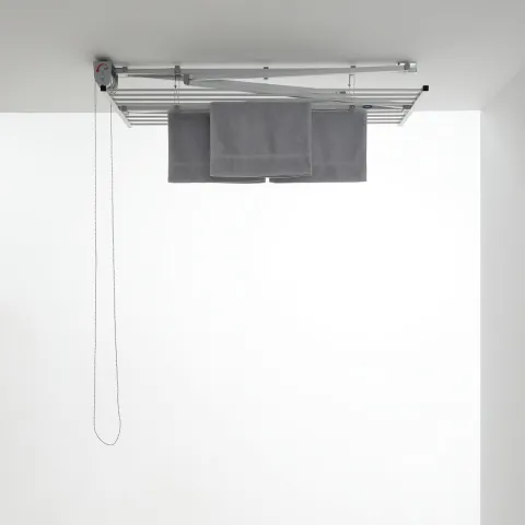 Decken-Wäscheständer Foxydry Mini 152 cm aus Aluminium – seilzugbetrieben, platzsparend, Trockenlänge 11.5 m