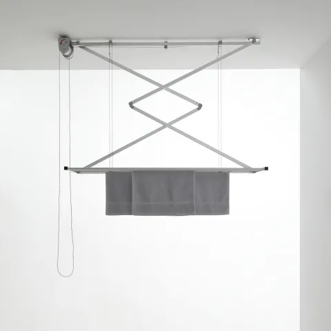 Decken-Wäscheständer Foxydry Mini 152 cm aus Aluminium – seilzugbetrieben, platzsparend, Trockenlänge 11.5 m