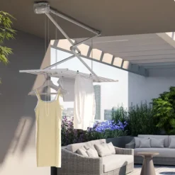 Decken-Wäscheständer Foxydry Mini 152 cm aus Aluminium – seilzugbetrieben, platzsparend, Trockenlänge 11.5 m