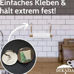 DEKAZIA® Küchenrollenhalter Holz Juteseil | 100%-fest durch Bohren und Schrauben | Küchenrollenhalter Holz | Wandrollenhalter Küche | Küchenpapierhalter | Papierrollenhalter Wand