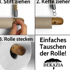 DEKAZIA® Küchenrollenhalter Holz Juteseil | 100%-fest durch Bohren und Schrauben | Küchenrollenhalter Holz | Wandrollenhalter Küche | Küchenpapierhalter | Papierrollenhalter Wand