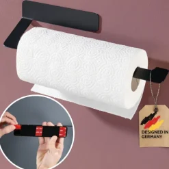 DEKAZIA® Küchenrollenhalter schwarz | Küchenrollenhalter ohne Bohren Küchenrollenhalter Wand Küchenpapierhalter Halter Küchenrolle Papierrollenhalter Küchenrollenhalter Edelstahl Kuchenrollenhalterung