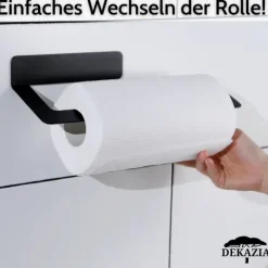 DEKAZIA® Küchenrollenhalter schwarz | Küchenrollenhalter ohne Bohren Küchenrollenhalter Wand Küchenpapierhalter Halter Küchenrolle Papierrollenhalter Küchenrollenhalter Edelstahl Kuchenrollenhalterung