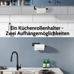 DEKAZIA® Küchenrollenhalter schwarz | Küchenrollenhalter ohne Bohren Küchenrollenhalter Wand Küchenpapierhalter Halter Küchenrolle Papierrollenhalter Küchenrollenhalter Edelstahl Kuchenrollenhalterung