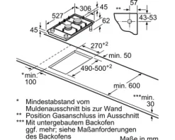 Domino Gaskochfeld Bosch 36 x 52,7 cm 2 Gasbrenner Glaskeramik-Oberfläche schwarz PRB3A6I40