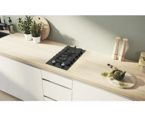 Domino Gaskochfeld Bosch 36 x 52,7 cm 2 Gasbrenner Glaskeramik-Oberfläche schwarz PRB3A6I40