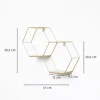 Doppeltes sechseckiges Wandregal aus Metall mit 2 Holzböden – 30,5 x 41 cm – Gold