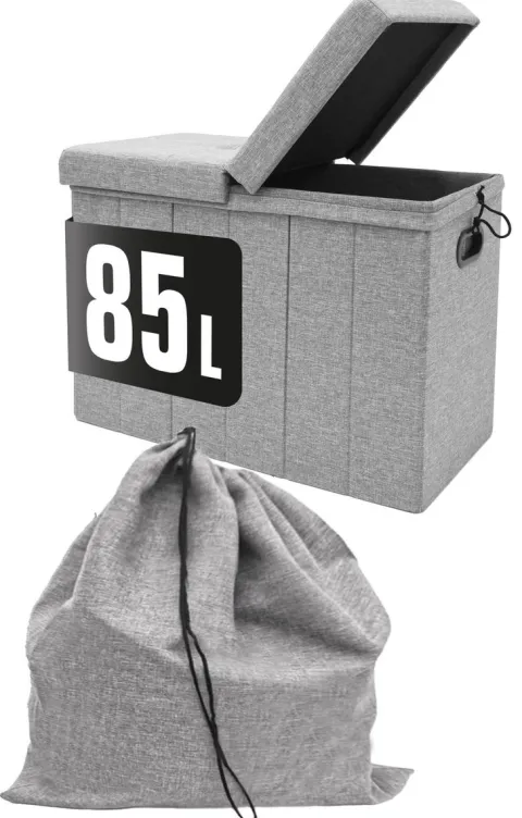DuneDesign 85 Liter Wäschekorb mit Deckel & Wäschesack - 62x31 Wäschekorb mit Sitzfunktion - Faltbarer Laundry Organizer Wäschekorb Hocker Wäschesammler mit Deckel Wäschekorb Schlafzimmer Wäsche Truhe