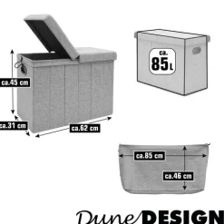 DuneDesign 85 Liter Wäschekorb mit Deckel & Wäschesack - 62x31 Wäschekorb mit Sitzfunktion - Faltbarer Laundry Organizer Wäschekorb Hocker Wäschesammler mit Deckel Wäschekorb Schlafzimmer Wäsche Truhe