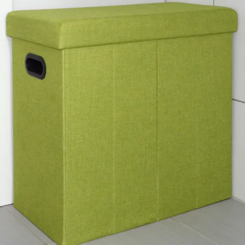 DuneDesign Faltbarer Wäschekorb 70L Wäschetruhe mit Deckel Wäschebox mit Griffen Wäschesammler Leinen-Optik Grün