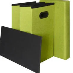 DuneDesign Faltbarer Wäschekorb 70L Wäschetruhe mit Deckel Wäschebox mit Griffen Wäschesammler Leinen-Optik Grün
