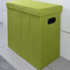 DuneDesign Faltbarer Wäschekorb 70L Wäschetruhe mit Deckel Wäschebox mit Griffen Wäschesammler Leinen-Optik Grün