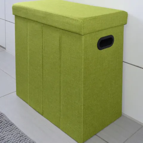DuneDesign Faltbarer Wäschekorb 70L Wäschetruhe mit Deckel Wäschebox mit Griffen Wäschesammler Leinen-Optik Grün
