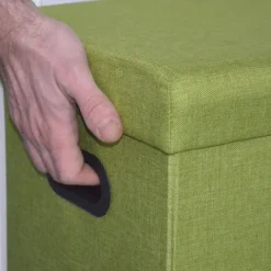 DuneDesign Faltbarer Wäschekorb 70L Wäschetruhe mit Deckel Wäschebox mit Griffen Wäschesammler Leinen-Optik Grün