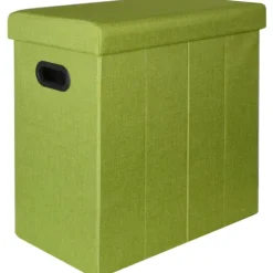DuneDesign Faltbarer Wäschekorb 70L Wäschetruhe mit Deckel Wäschebox mit Griffen Wäschesammler Leinen-Optik Grün
