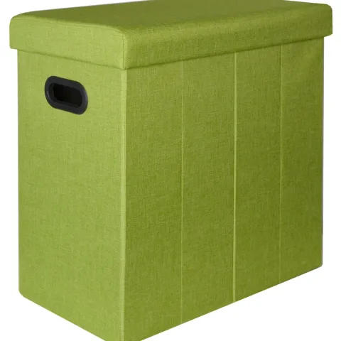 DuneDesign Faltbarer Wäschekorb 70L Wäschetruhe mit Deckel Wäschebox mit Griffen Wäschesammler Leinen-Optik Grün