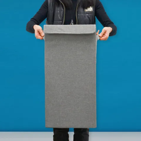 DuneDesign LEINEN LOOK: 50L Wäschekorb mit Deckel und Wäschesack - 30x30x60 cm Wäschesammler Grau - Faltbarer Wäschekorb - Laundry Wäschesack Badezimmer Deko Wäschekorb mit Wäschesack Aufbewahrung Bad