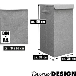 DuneDesign LEINEN LOOK: 50L Wäschekorb mit Deckel und Wäschesack - 30x30x60 cm Wäschesammler Grau - Faltbarer Wäschekorb - Laundry Wäschesack Badezimmer Deko Wäschekorb mit Wäschesack Aufbewahrung Bad