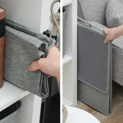 DuneDesign LEINEN LOOK: 50L Wäschekorb mit Deckel und Wäschesack - 30x30x60 cm Wäschesammler Grau - Faltbarer Wäschekorb - Laundry Wäschesack Badezimmer Deko Wäschekorb mit Wäschesack Aufbewahrung Bad