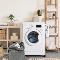 DuneDesign LEINEN LOOK: 50L Wäschekorb mit Deckel und Wäschesack - 30x30x60 cm Wäschesammler Grau - Faltbarer Wäschekorb - Laundry Wäschesack Badezimmer Deko Wäschekorb mit Wäschesack Aufbewahrung Bad
