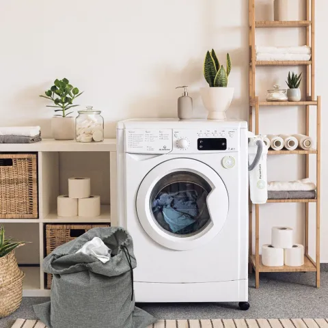 DuneDesign LEINEN LOOK: 50L Wäschekorb mit Deckel und Wäschesack - 30x30x60 cm Wäschesammler Grau - Faltbarer Wäschekorb - Laundry Wäschesack Badezimmer Deko Wäschekorb mit Wäschesack Aufbewahrung Bad