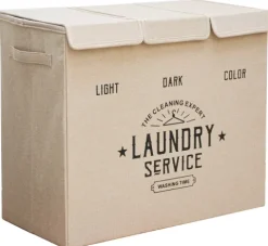 DuneDesign Wäschekorb 3 Fächer - 84L Wäschesammler Beige mit Deckel - Wäsche Organizer Schmutzwäsche Ordnungssystem Badezimmer Deko Schlafzimmer Wäschekorb Schrank Bad Organizer Waschmaschine