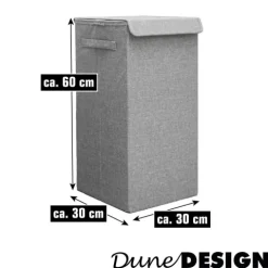 DuneDesign 50L Wäschekorb mit Deckel - Stabiler Holzrahmen - 30x30x60 cm Wäschesammler Grau - Faltbarer Wäschekorb Badezimmer - Wäschesortierer Deko Schlafzimmer Korb Camping Wäschetruhe Wäsche Box