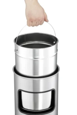Durable 333223 Papierkorb Metall mit Ascher Safe, selbstlöschender Standaschenbecher mit 17l Mülleimer und 2l Ascher, silber