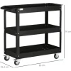 DURHAND Werkstattwagen mit 3 Etagen, Werkzeugwagen leer, Transportwagen mit seitlicher Griff, 4 Rollen, bis 150 kg Tragkraft, Stahl, 83 x 35,3 x 76 cm, Schwarz