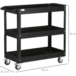 DURHAND Werkstattwagen mit 3 Etagen, Werkzeugwagen leer, Transportwagen mit seitlicher Griff, 4 Rollen, bis 150 kg Tragkraft, Stahl, 83 x 35,3 x 76 cm, Schwarz