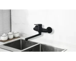Einhebel Wand Küchenarmatur PINZON 200 schwarz matt