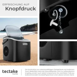 Eiswürfelmaschine tectake Arctic inklusive Eiskorb und Eisschaufel 1,2 l Wassertank, 2 Eiswürfelgrößen schwarz