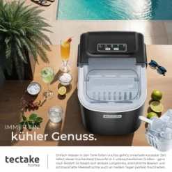 Eiswürfelmaschine tectake Arctic inklusive Eiskorb und Eisschaufel 1,2 l Wassertank, 2 Eiswürfelgrößen schwarz